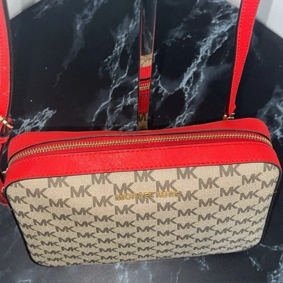 MICHAEL KORS Women’s Crossbody Bag Red Multi Canvas Leather Trim AUTHENTIC - Picture 7 of 13